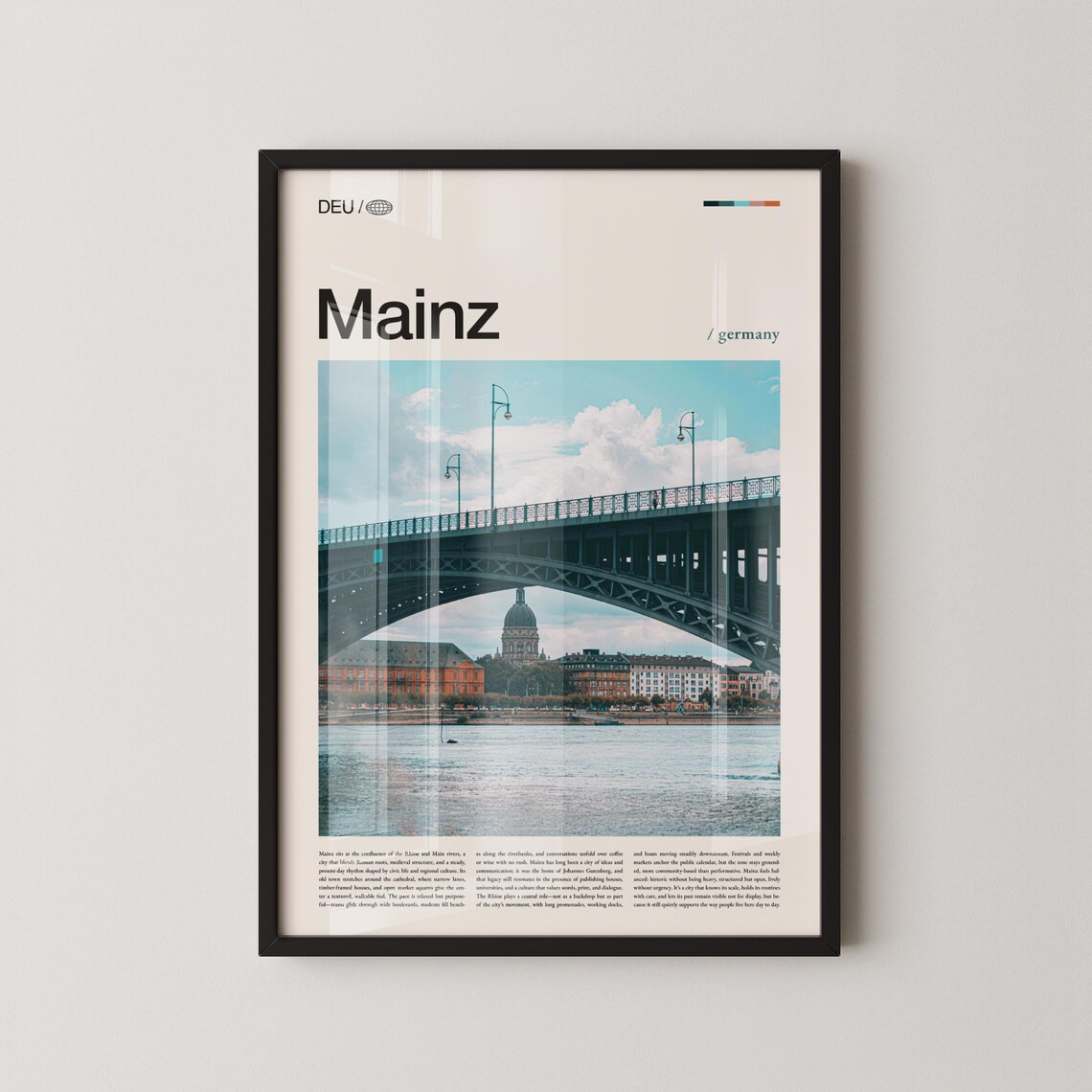 Mainz Germany Rhine Bridge Photography Travel Poster with Cathedral