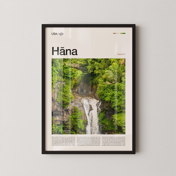 Hana Hawaii Maui Jungle Waterfall Road To Hana Minimalist Poster