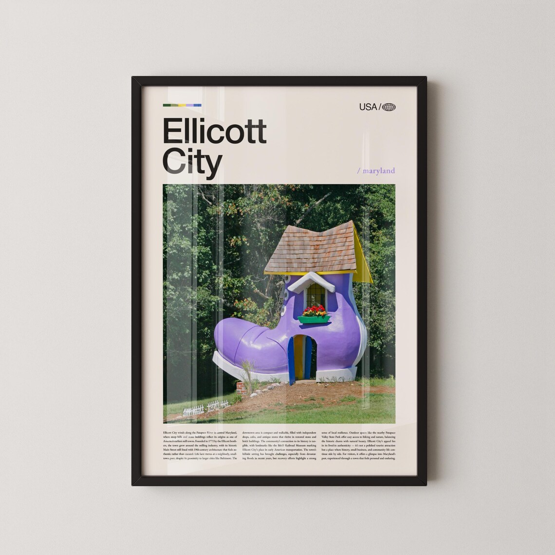 Ellicott City Maryland Purple Boot House Landmark Travel Poster