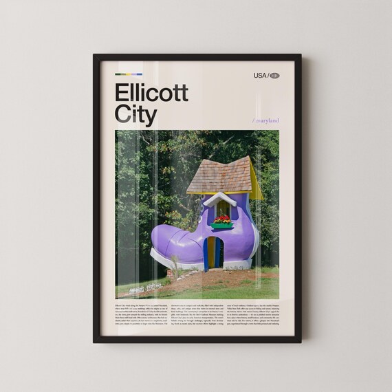 Ellicott City Maryland Purple Boot House Landmark Travel Poster