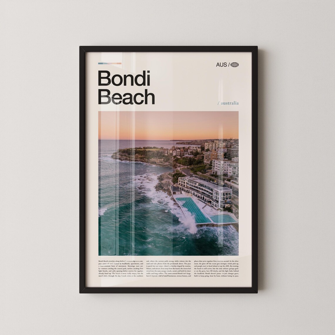Bondi Beach Aerial Sunset Ocean Pool Photography Travel Poster