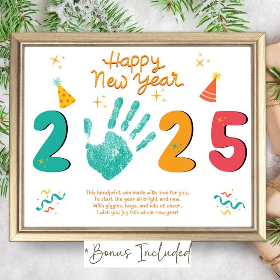 Happy New Year 2025 Handprint Art Poem Print