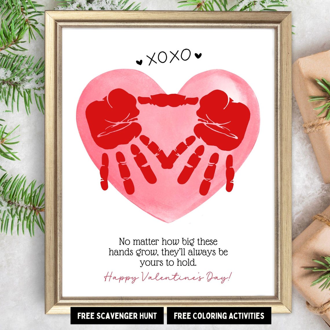 Valentines Day Handprint Heart XOXO Keepsake Poem Craft Art Print