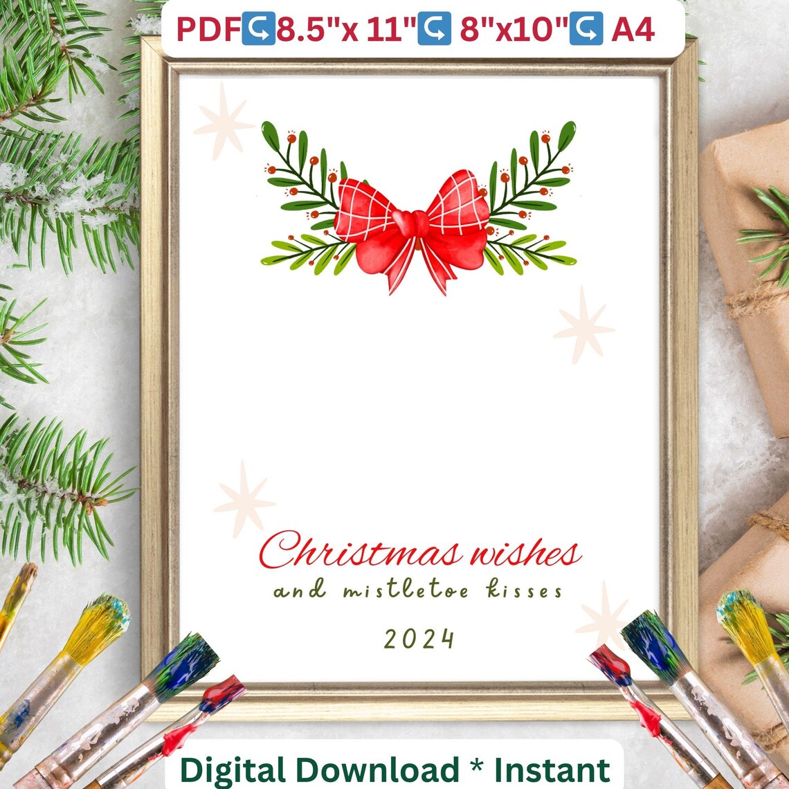 Christmas Wishes And Mistletoe Kisses Footprint Art Holiday Poster - Image 2