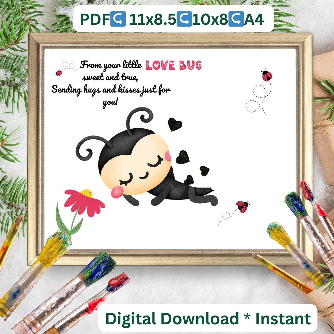 Valentines Love Bug Handprint Craft Art Print - Image 2