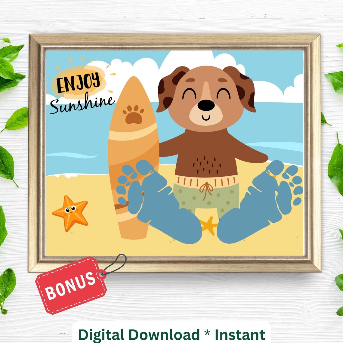 Summer Footprint Craft Surfer Dog Handprint Art Sign Kids Preschool Daycare Toddlers Diy Craft Activity Homeschool Art Craft