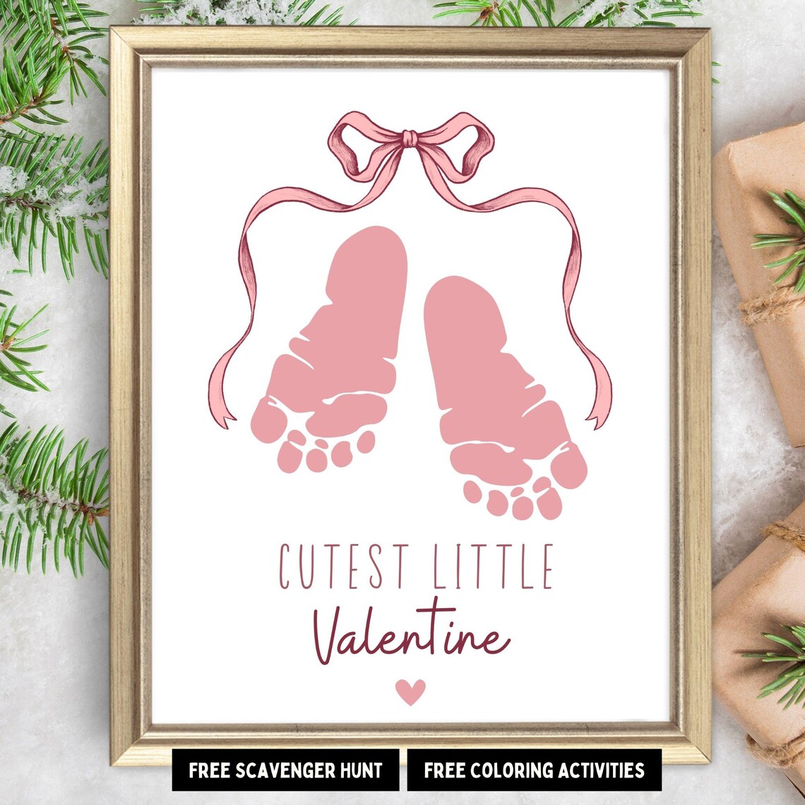 Cutest Little Valentine Baby Footprint Bow Keepsake Craft Poster