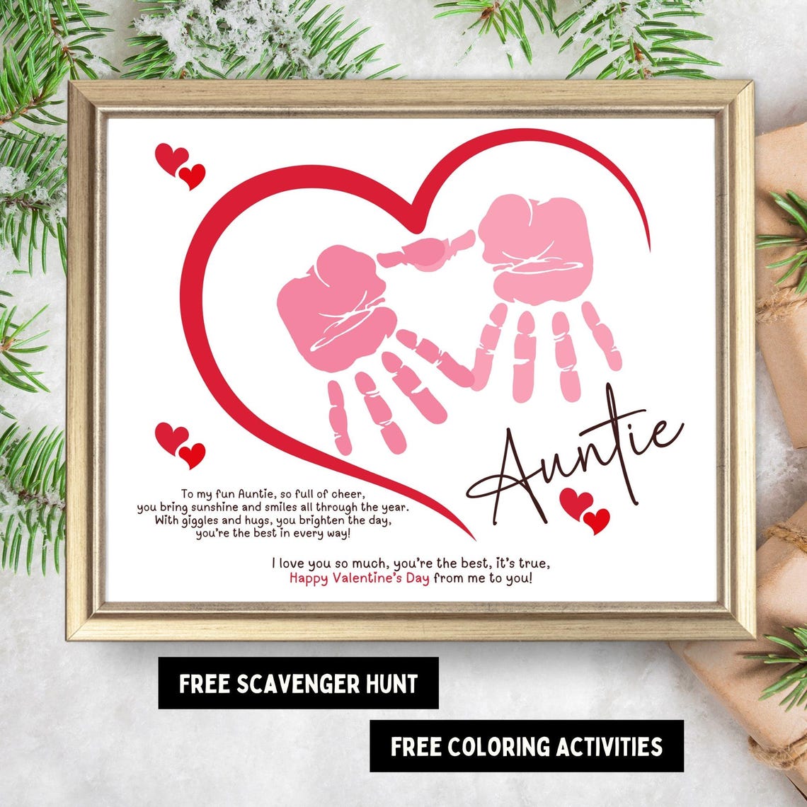 Fun Auntie Valentine Heart Handprint Poem Craft Keepsake Gift Poster