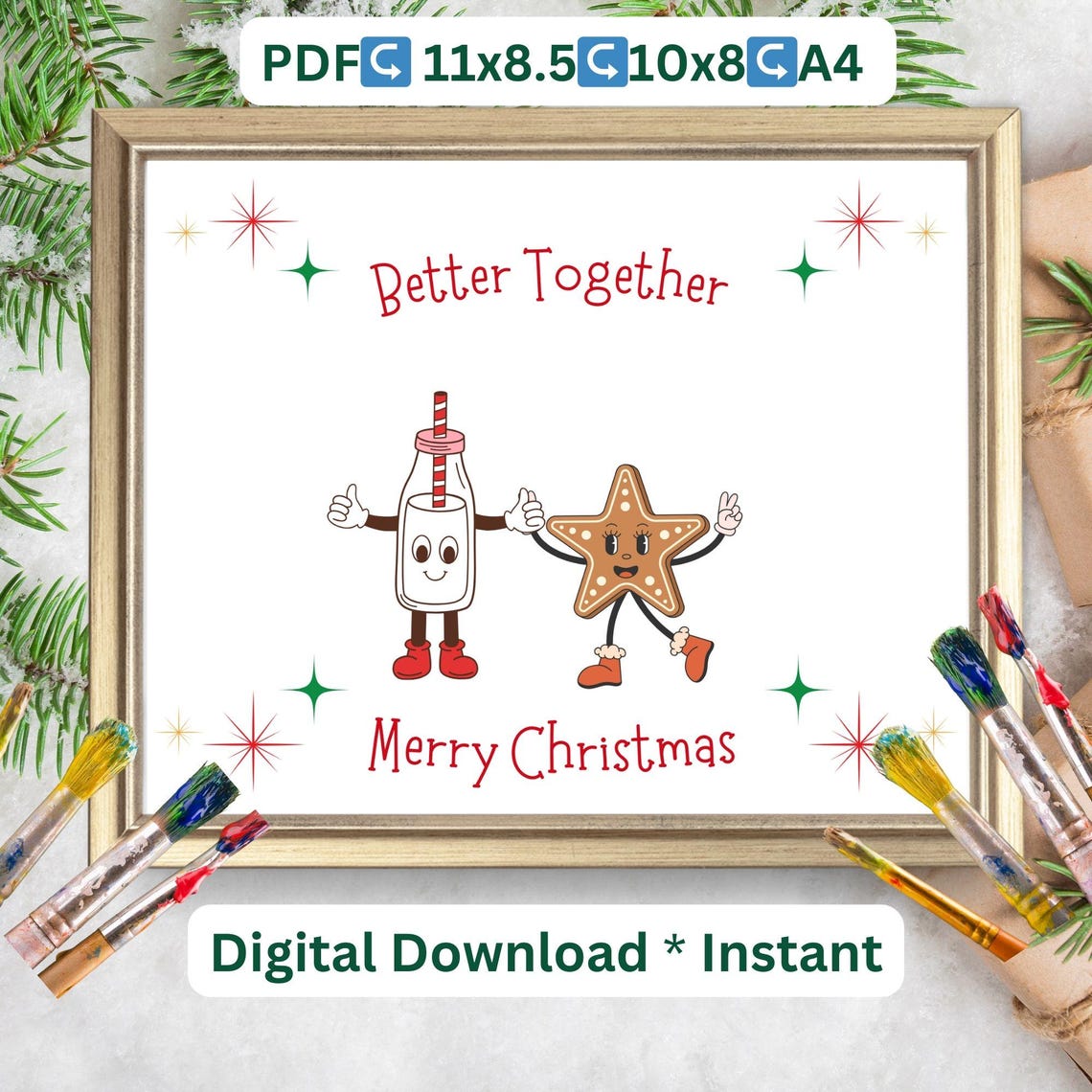 Better Together Milk And Cookie Merry Christmas Handprint Art Poster - Image 2