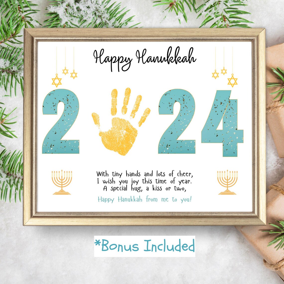 Happy Hanukkah 2024 Gold Handprint Poem Craft Holiday Keepsake Poster