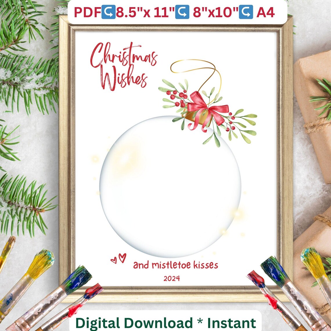 Christmas Wishes Mistletoe Kisses Footprint Ornament Art Poster - Image 2