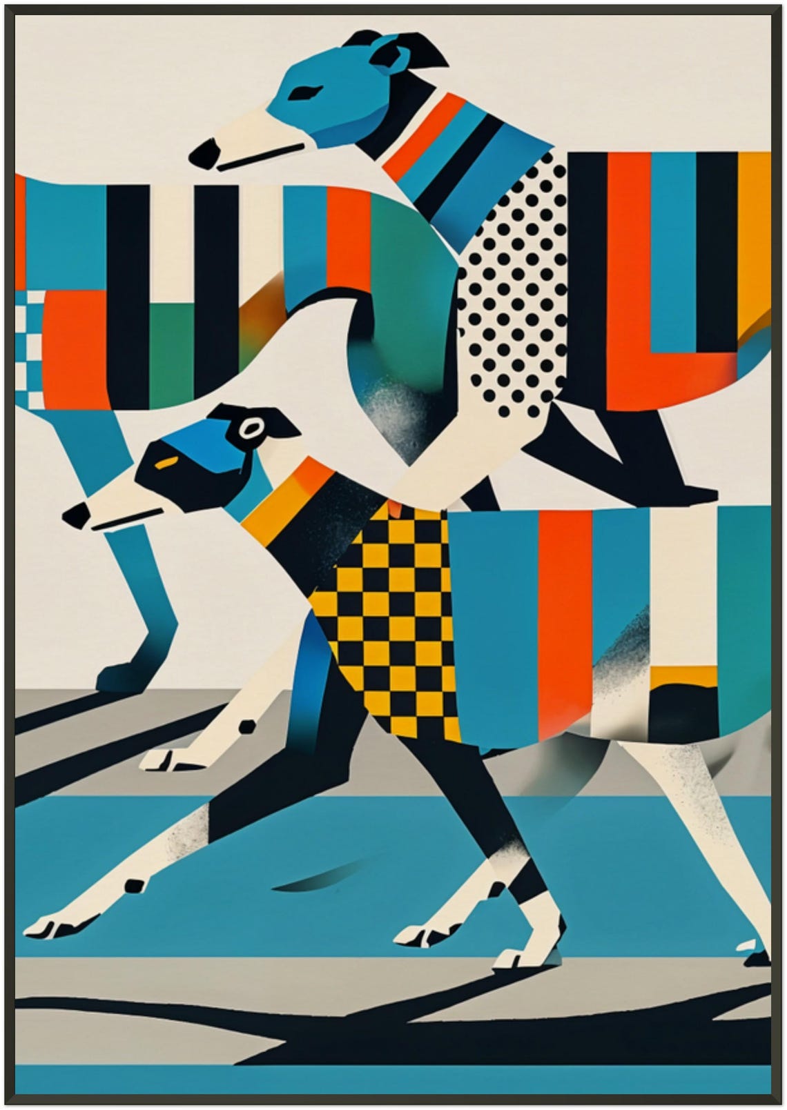Running Greyhounds Bold Patchwork Geometric Dog Race Sweaters Poster - Image 5