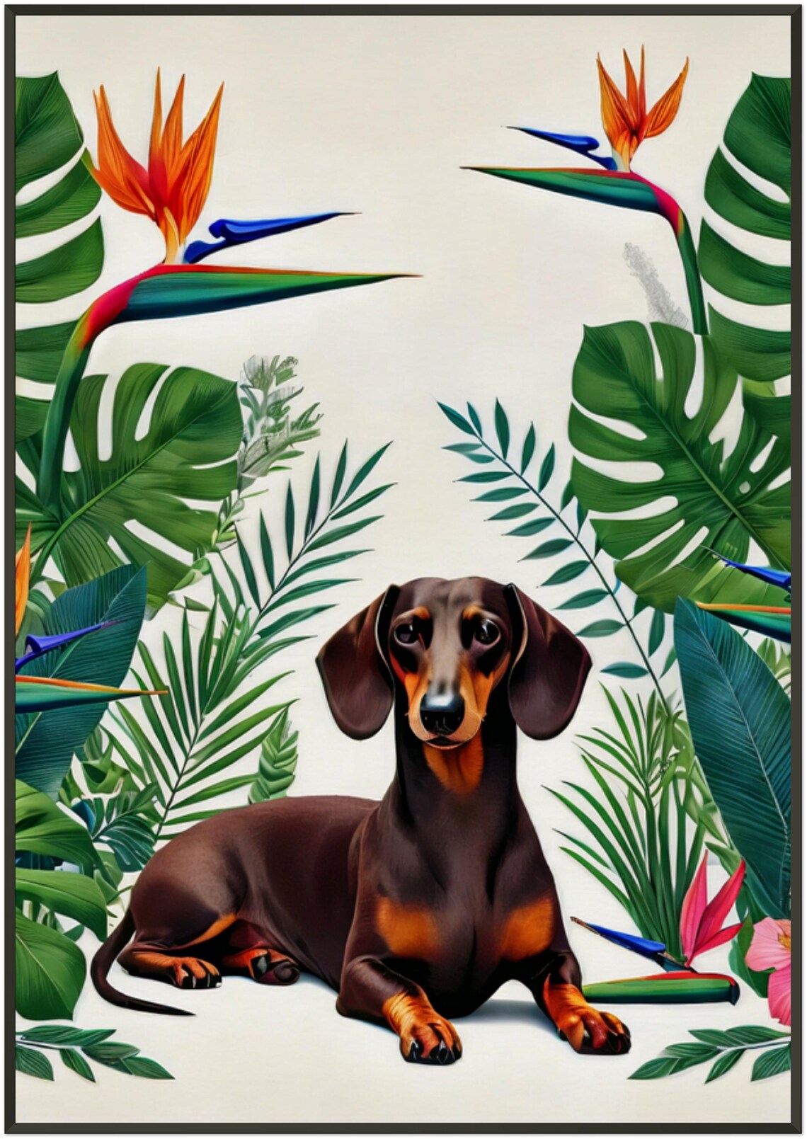 Cute Chocolate Dachshund Tropical Botanical Garden Flower Poster - Image 5