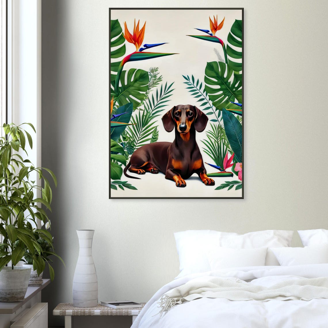 Cute Chocolate Dachshund Tropical Botanical Garden Flower Poster - Image 3