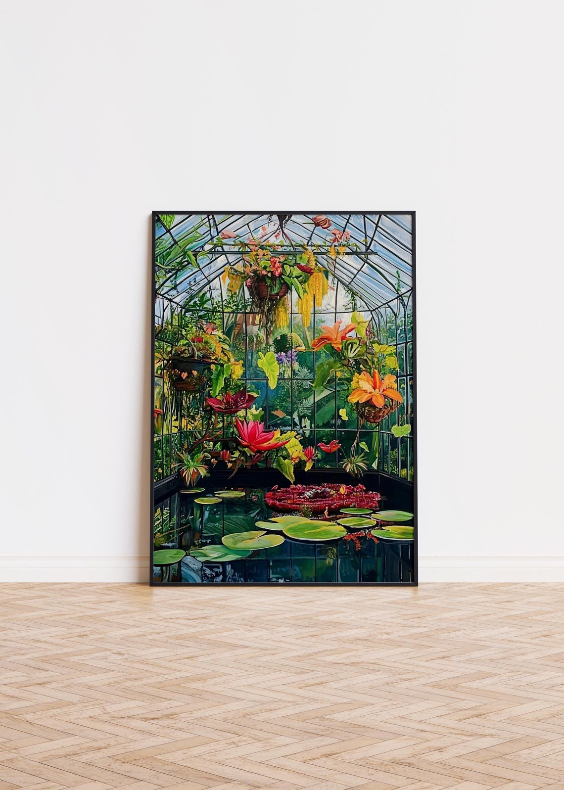 Kew Gardens Water Lily House Lush Tropical Greenhouse Art Poster