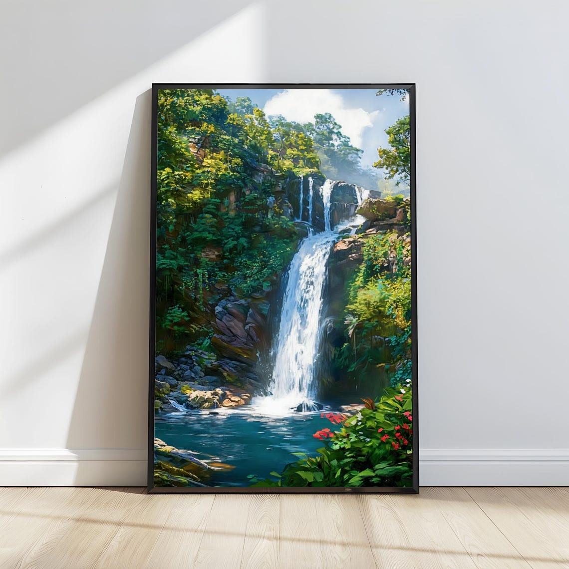 Lush Mountain Forest Waterfall Cascading Tropical Botanical Poster - Image 3