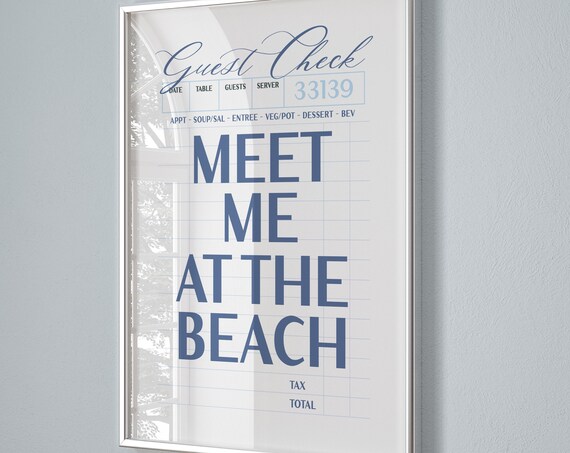 Meet Me At The Beach Navy Guest Check Receipt Style Typography Poster