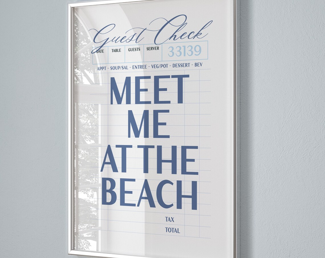 Meet Me At The Beach Navy Guest Check Receipt Style Typography Poster