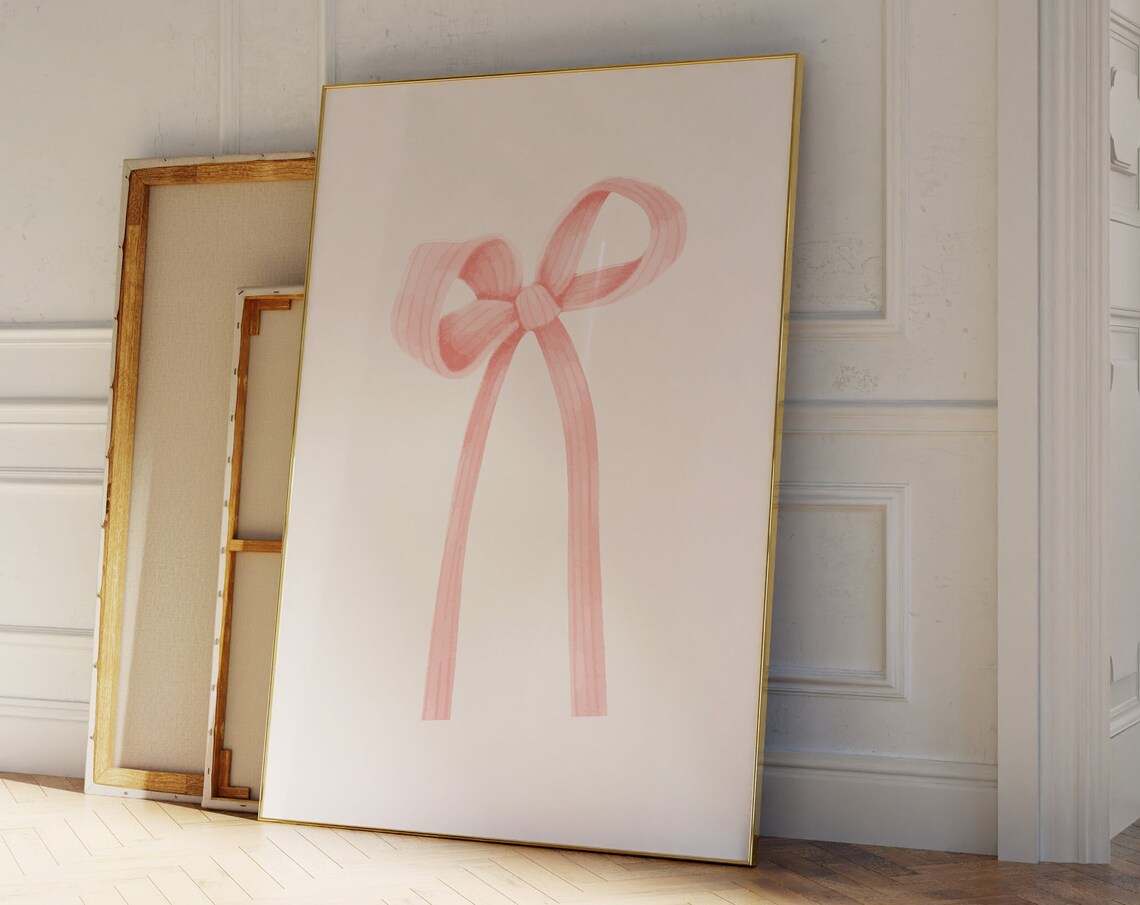 Pink Coquette Bow Print, Balletcore Watercolor Art Print