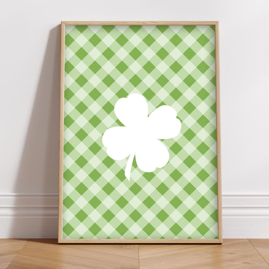 St Patrick's Day Green Gingham Shamrock White Modern Festive Poster