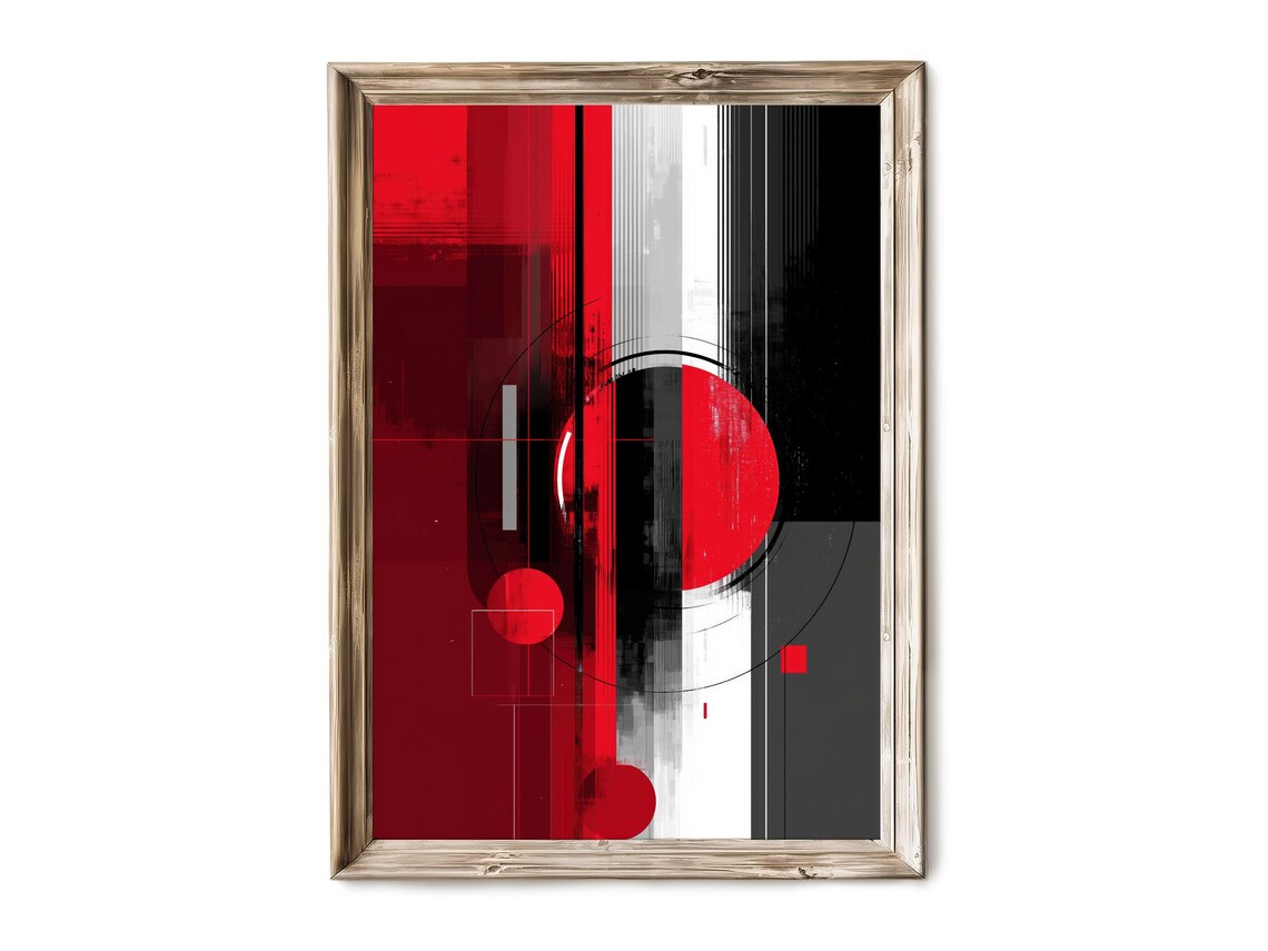 Black Red Abstract Wall Art Modern Minimalist Vertical Print Bold Graphic Decor Contemporary 180