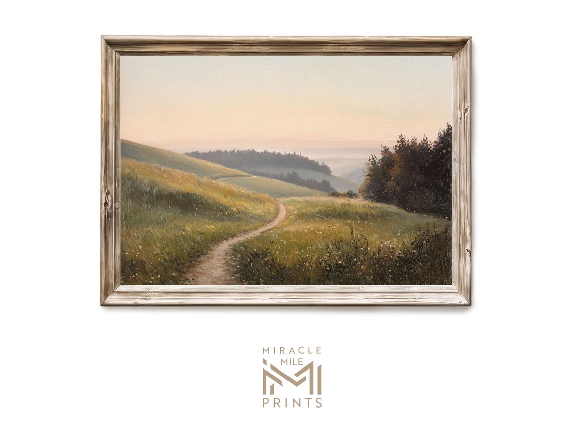 Spring Meadow Path Vintage Country Landscape Oil Painting Poster