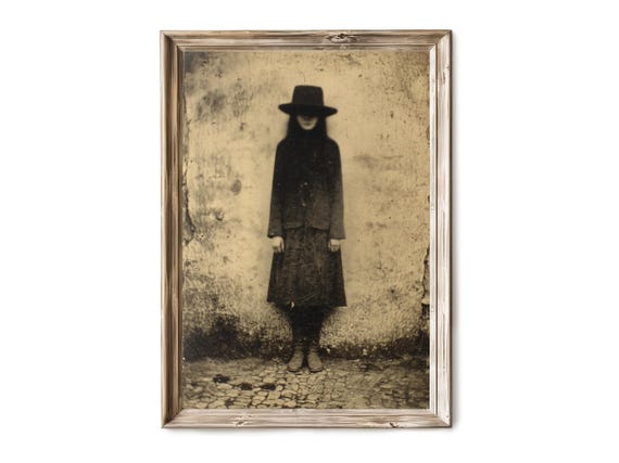 Halloween Art Spirit Photography Of Woman In Hat Creepy Vintage Illusion Haunted Gothic Decor Print 320