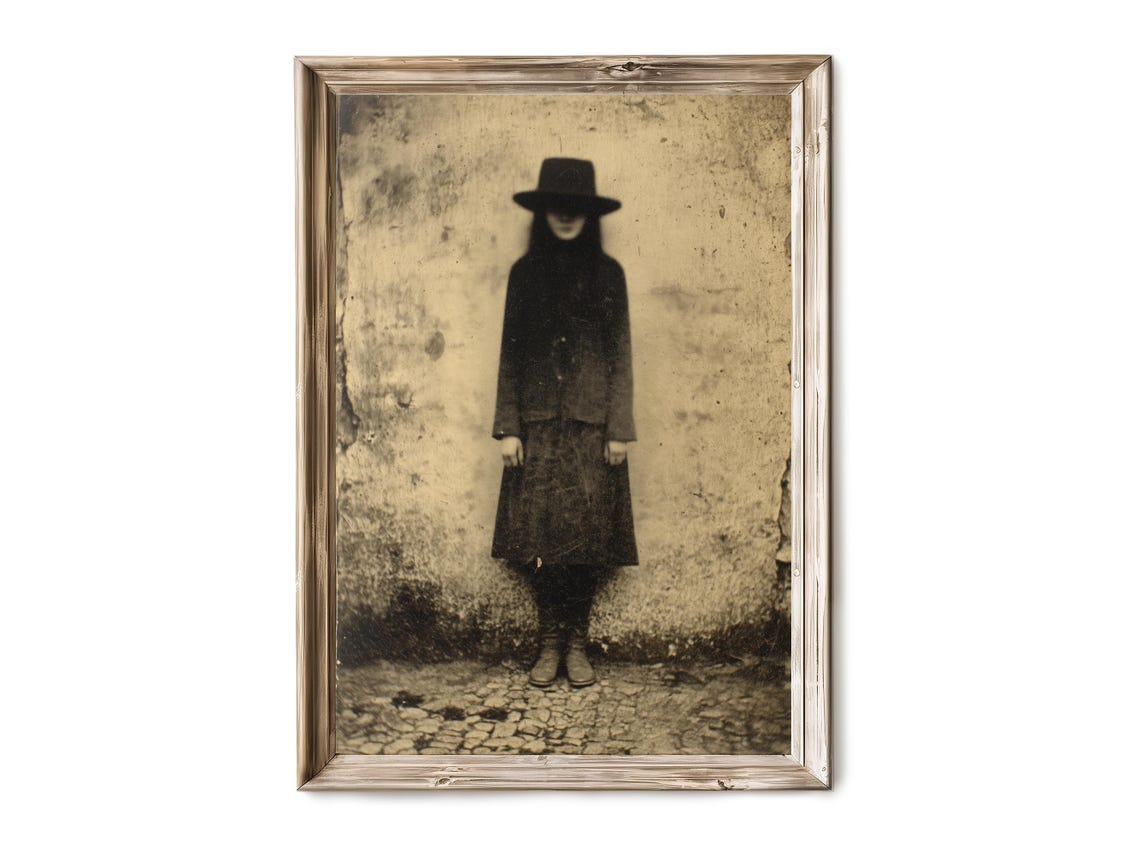 Vintage Sepia Woman in Black Hat Spooky Gothic Photo Art Poster