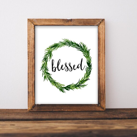 Blessed Green Wreath Handwritten Rustic Christian Faith Poster