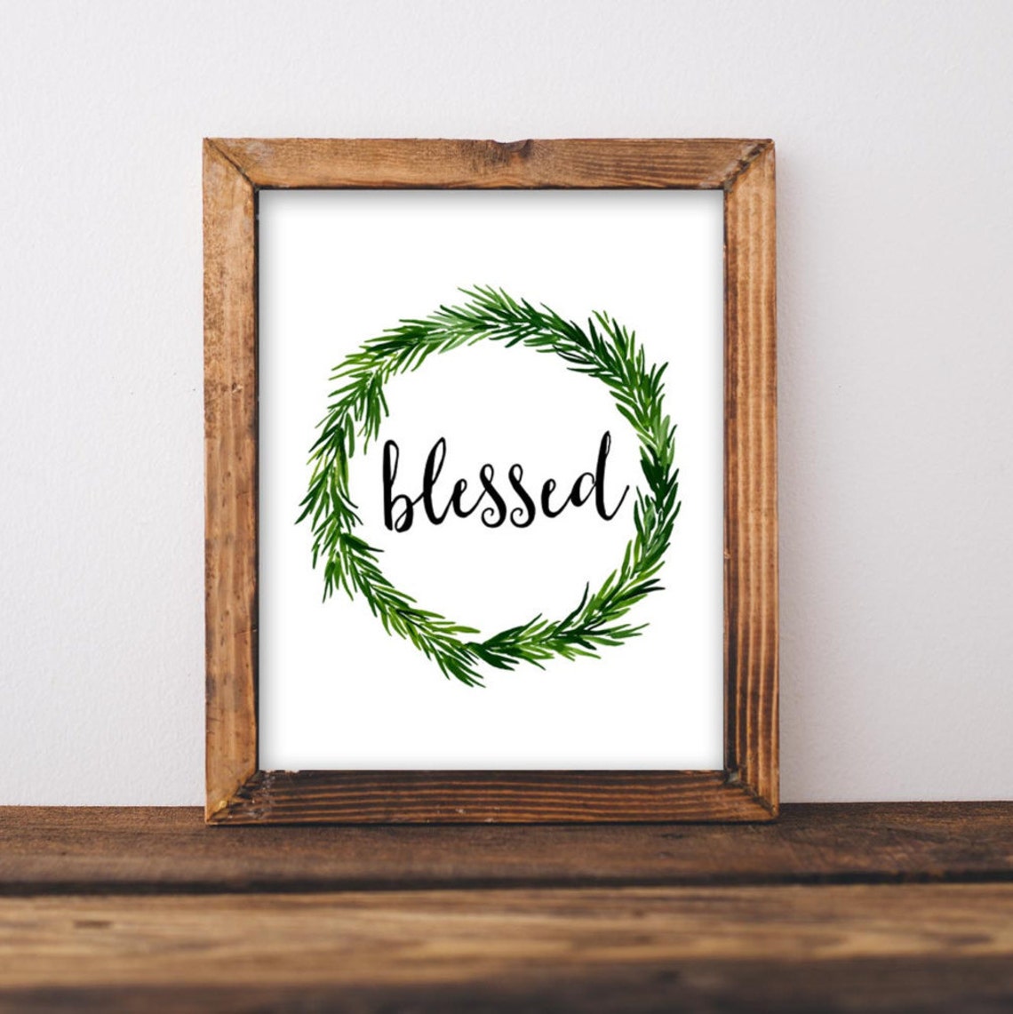Blessed Green Wreath Handwritten Rustic Christian Faith Poster