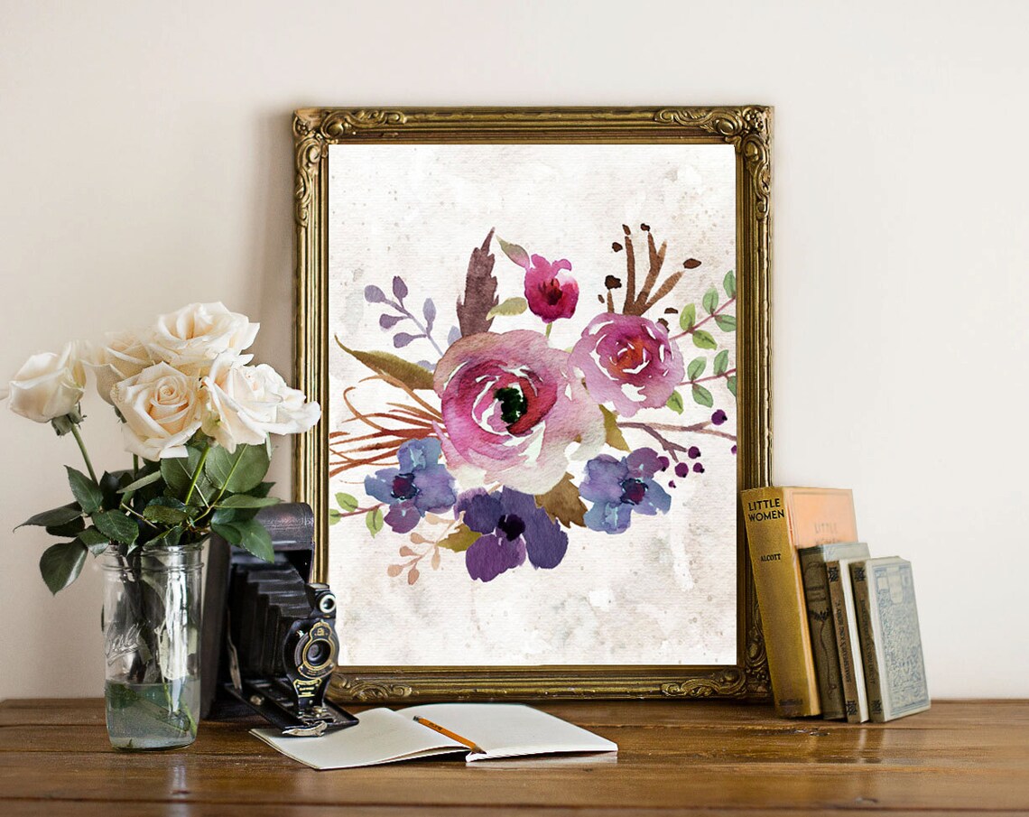 Bohemian Floral Bouquet Feather Art Print