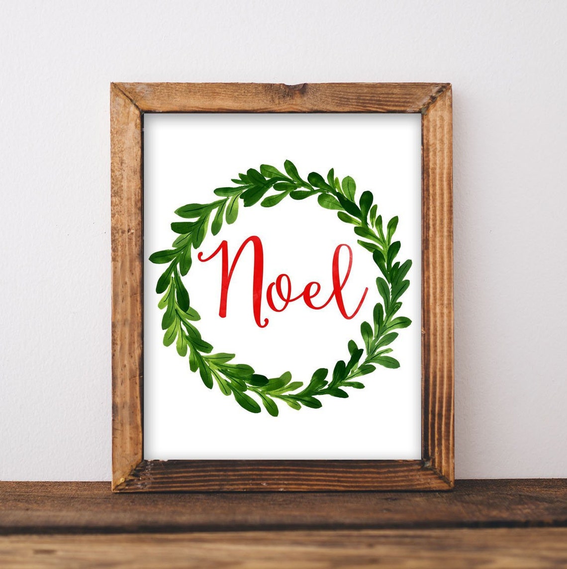 Noel Watercolor Wreath Rustic Farmhouse Christmas Holiday Art Print