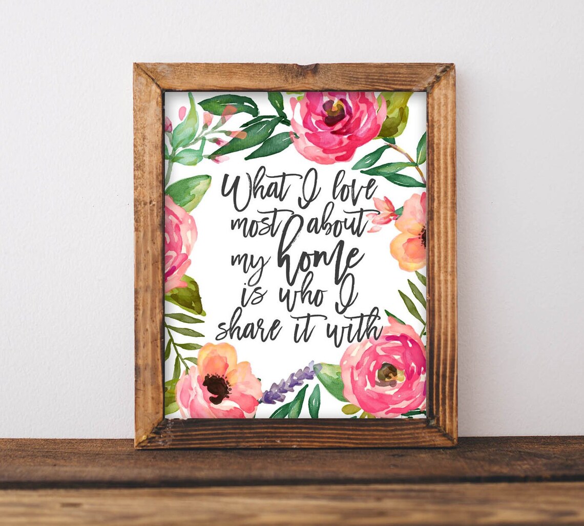 What I Love Most About My Home Floral Watercolor Family Quote Poster