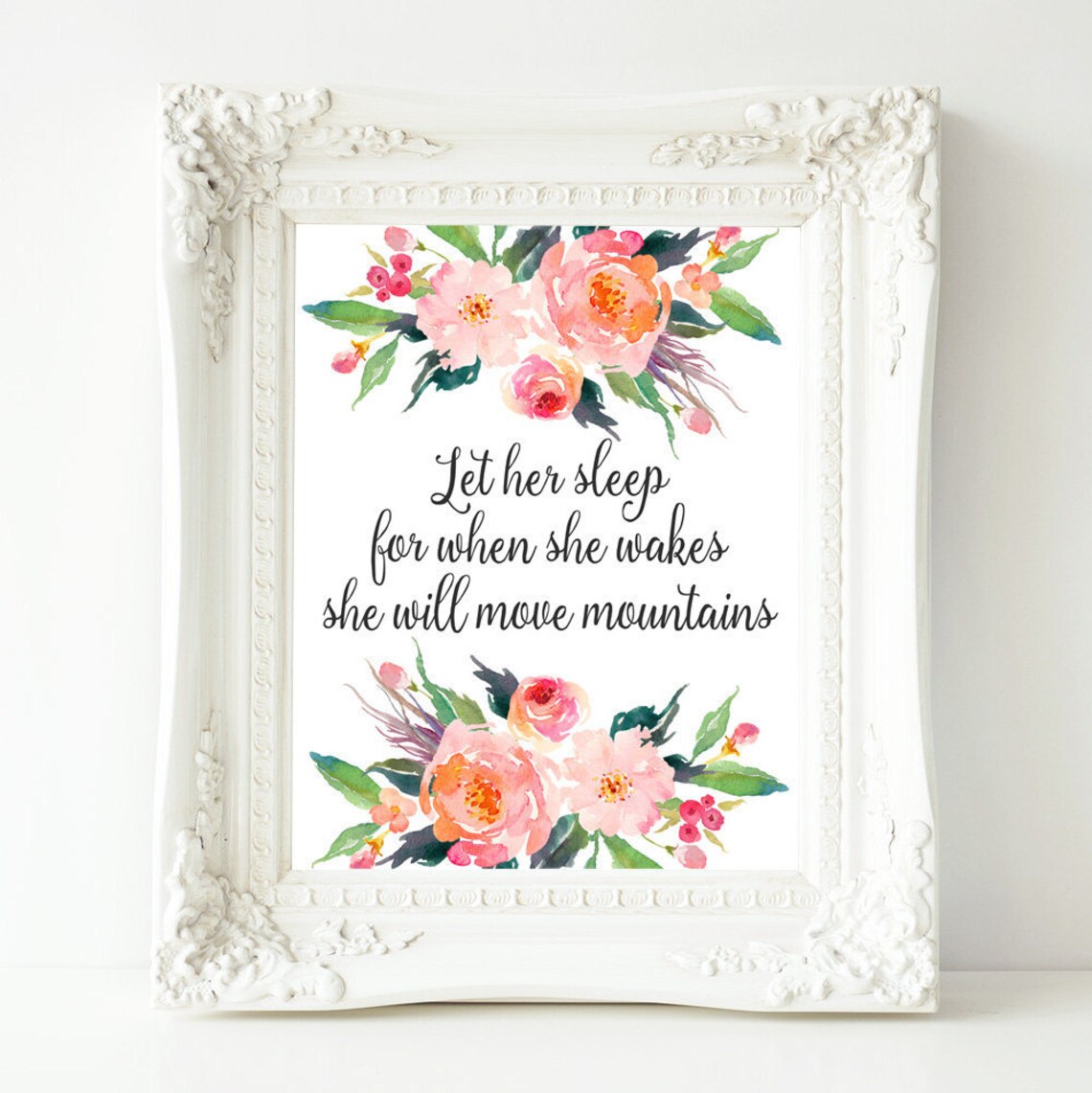 Let Her Sleep Nursery Art Print, Baby Girl Quote