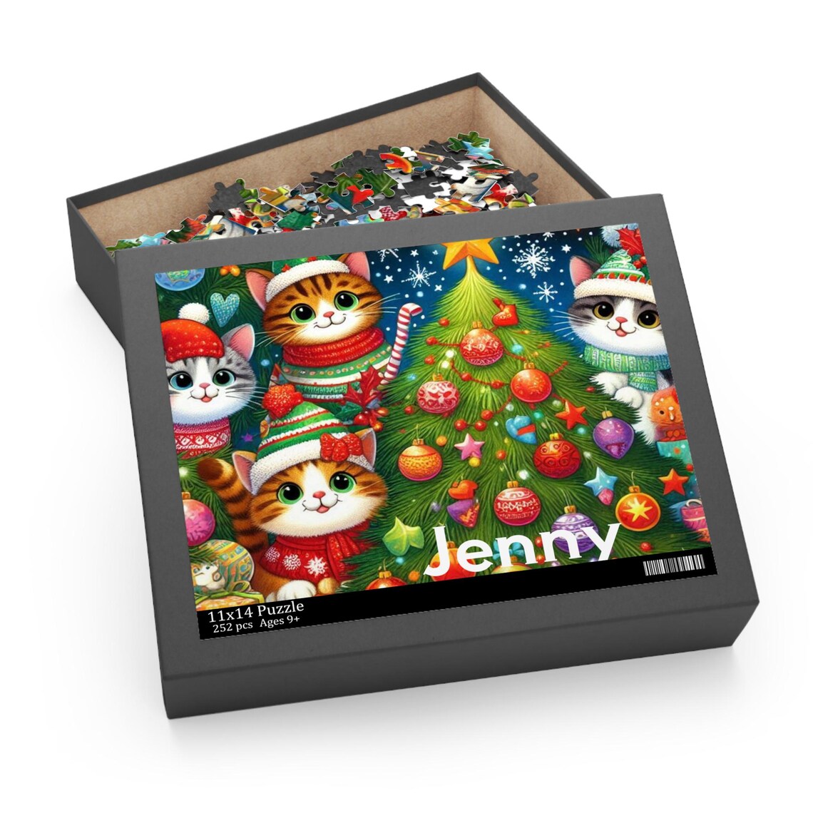 Personalized Cat Christmas Puzzle, Holiday Family Game