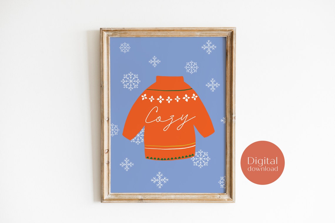 Cozy Christmas Sweater Snowflakes Winter Holiday Decor Knit Poster - Image 2