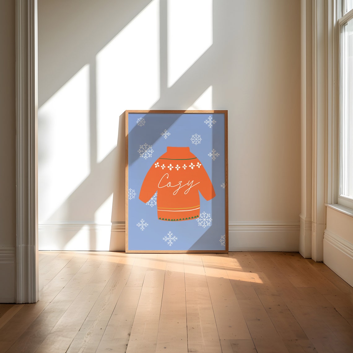 Cozy Christmas Sweater Snowflakes Winter Holiday Decor Knit Poster - Image 3