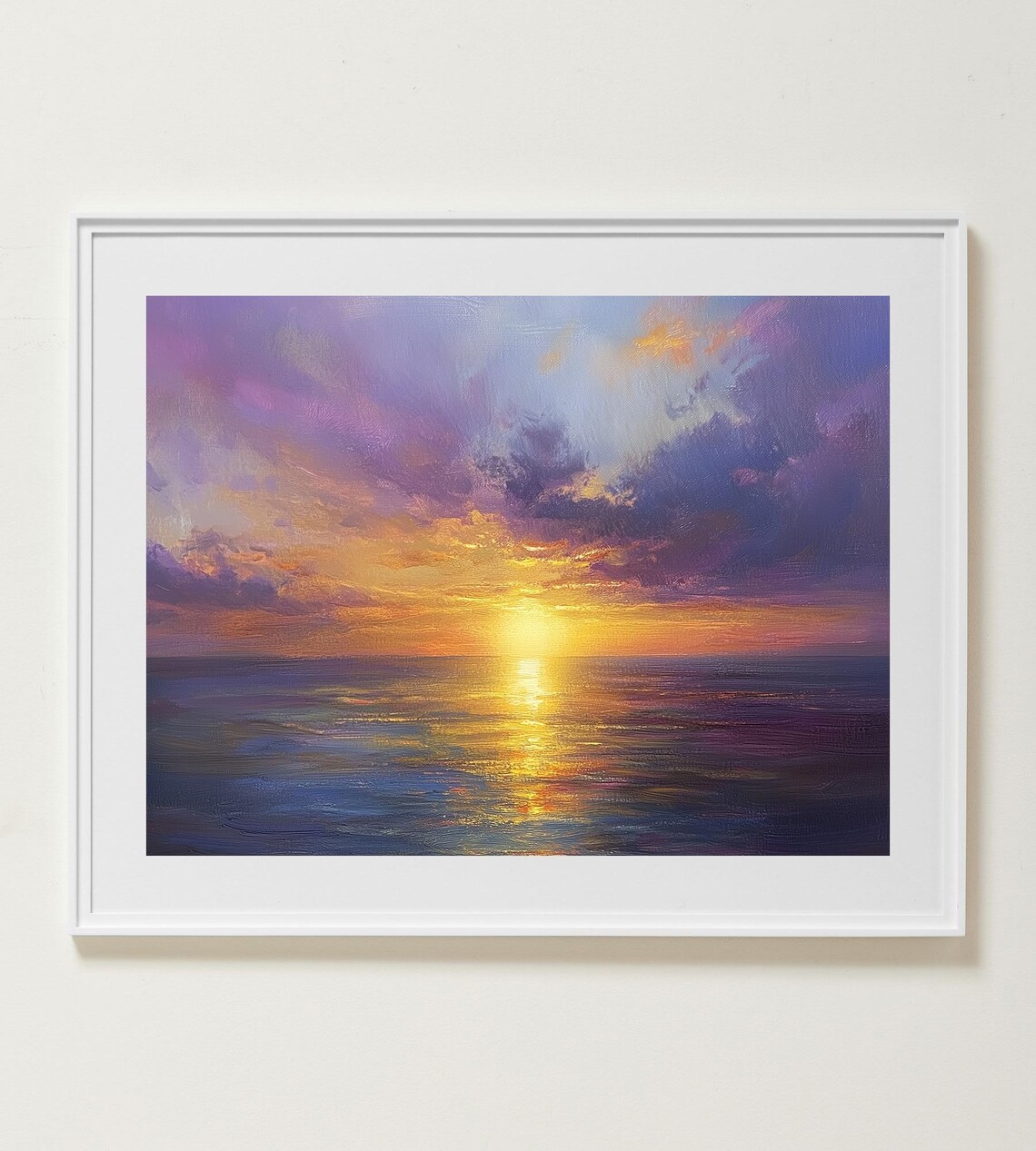 Ocean Sunset Impressionist Seascape Golden Sun Reflection Vintage Coastal Poster