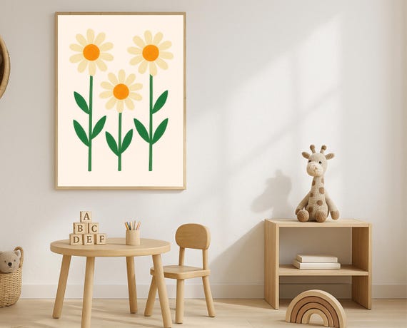 Daisy Nursery Wall Art Flower Kids Room Playroom Decor Botanical Poster Boho Floral Instant