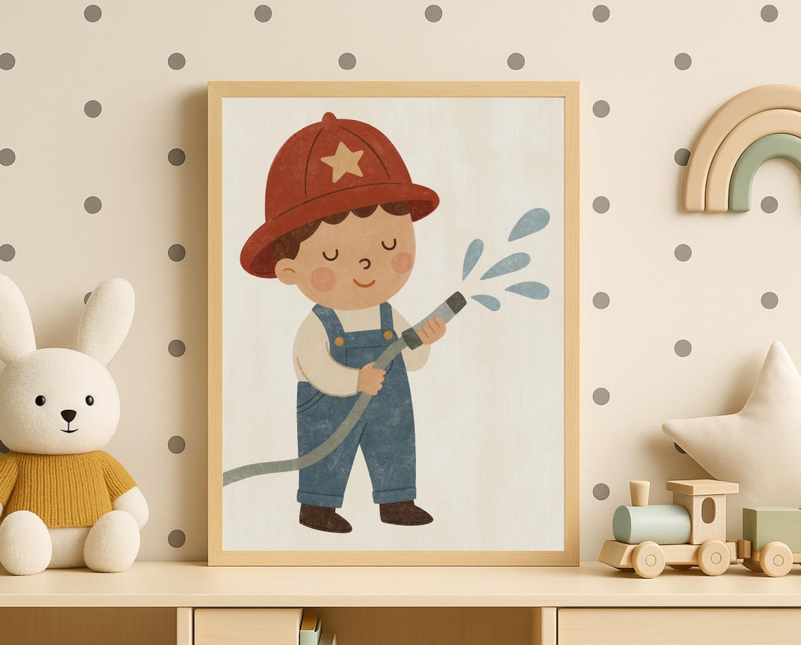 Firefighter Wall Art For Kids Nursery Decor Boy Fireman Dream Job Poster Instant