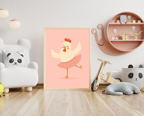 Ballerina Chicken Dancing in Pink Tutu Blush Nursery Decor Poster