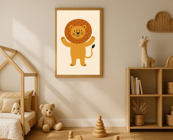 Smiling Lion Nursery Wall Art Safari Kids Room Instant Genderneutral Decor