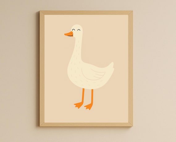 Cute White Goose with Orange Beak Minimalist Poster for Nursery Room