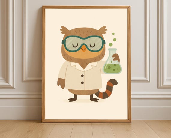 Scientist Owl Wall Art Hobby Animal Series Nursery Print Stem Themed Poster For Kids