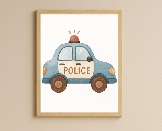 Police Car Wall Art Kids Room Decor Toddler Boy Vehicle Poster Nursery