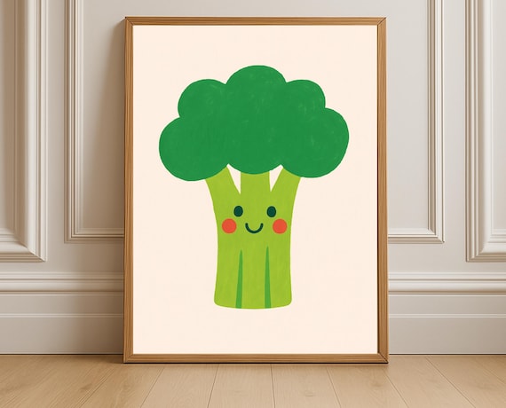 Broccoli Wall Art Vegetable Kids Room Playroom Decor Kitchen Food Poster Cute Veggie Instant