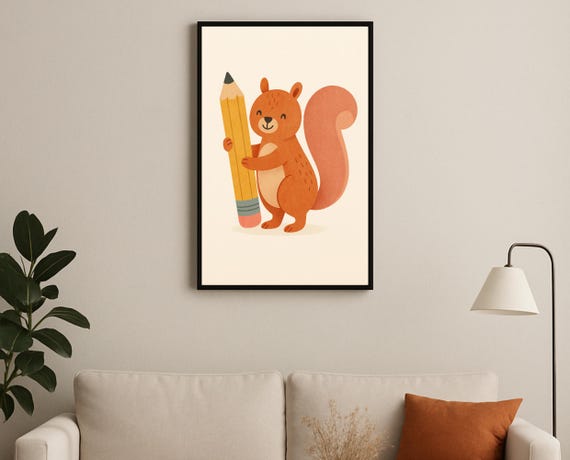 Back To School Squirrel Wall Art Classroom Decor Nursery Kids Room Teacher Gift
