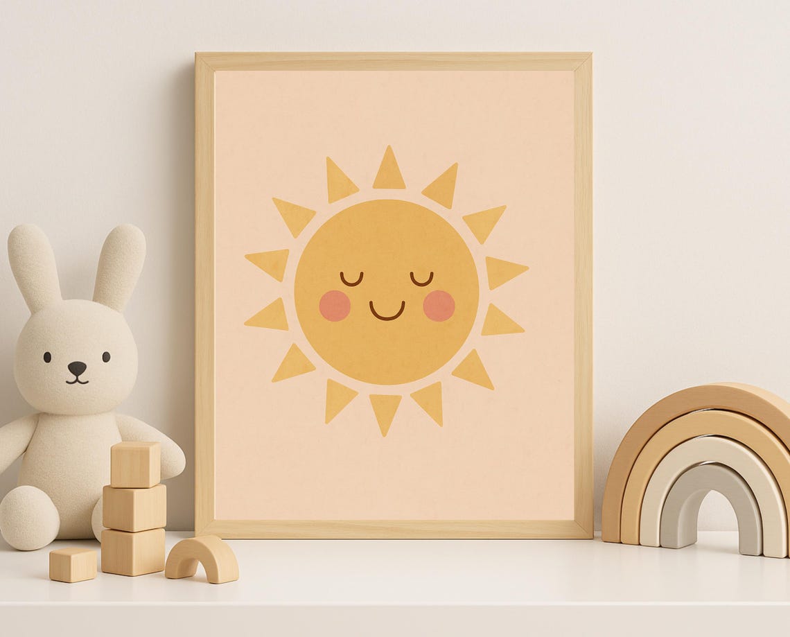 Smiling Sun Wall Art Pastel Nursery Sunshine Decor For Baby Room