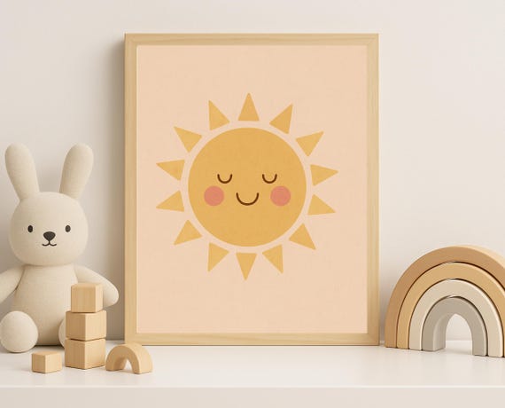Smiling Sun Wall Art Pastel Nursery Sunshine Decor For Baby Room