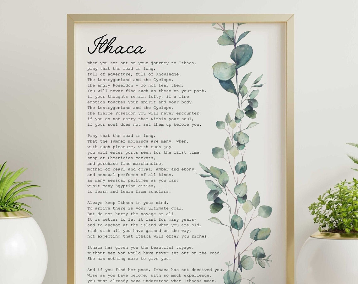 Ithaca Poem by Constantine Cavafy With Eucalyptus Border Poster